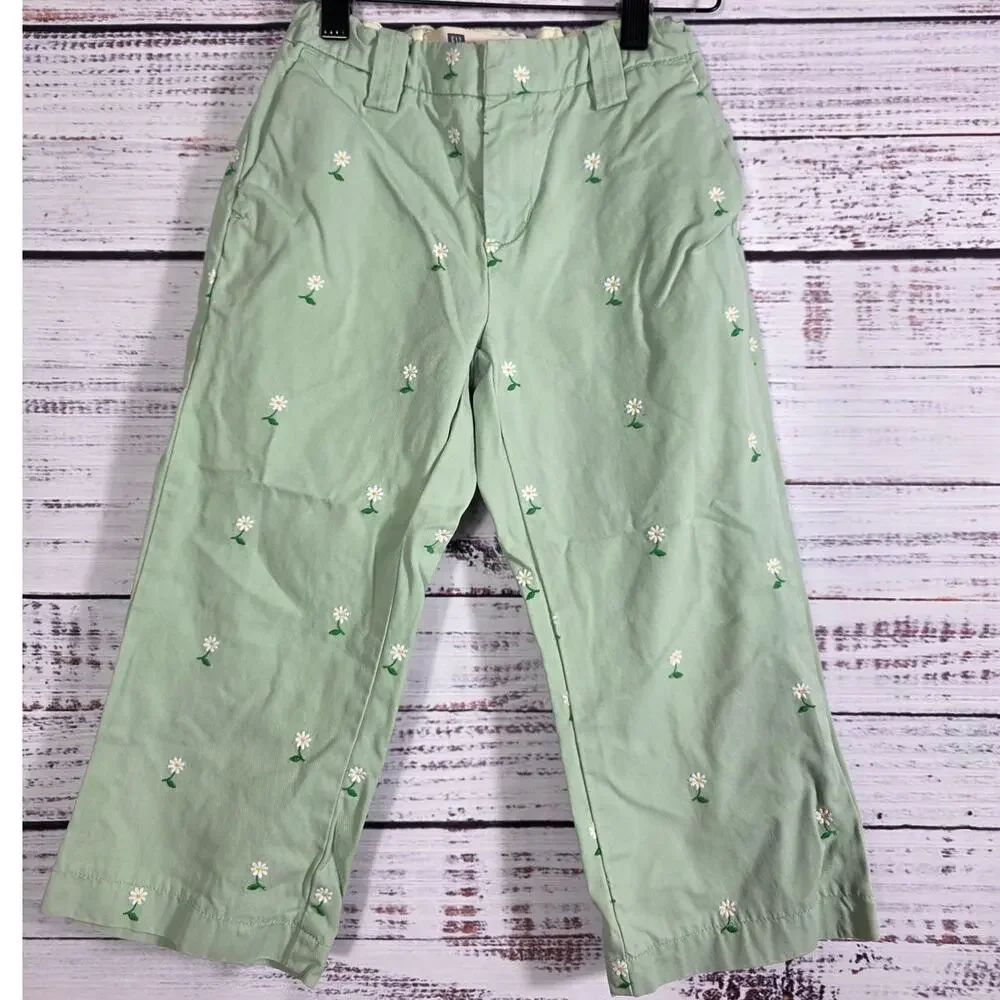 Gap Little Girls Embroidered Daisies Size 8 Capris Adjustable waist